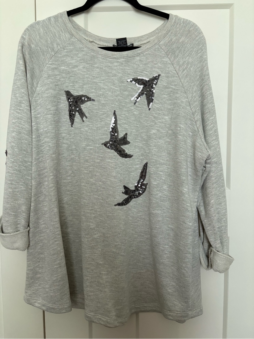 Chelsea & Theodore Light Heather Grey Sequin Bird Sweatshirt 1X